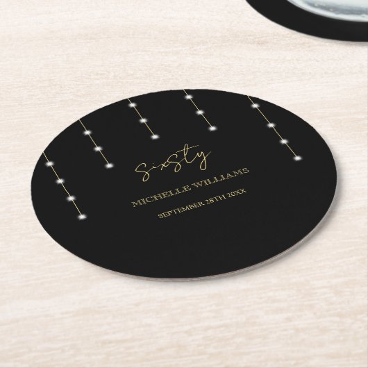 Modern Script Zwart en Goud Party Ronde Kartonnen Onderzetter (Gebogen)