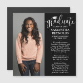 Modern Script Zwart en Wit 1 Foto Afstuderen Magnetische Uitnodiging (Voorkant / Achterkant)