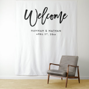 Modern Script Zwart en Wit Fotohokje Prop Wandkleed