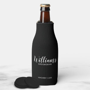 Modern Script Zwart Gepersonaliseerde Groomsmen Flesjeskoeler