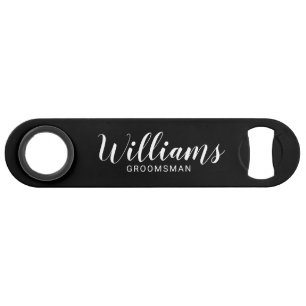 Modern Script Zwart Gepersonaliseerde Groomsmen Speed Flessenopener