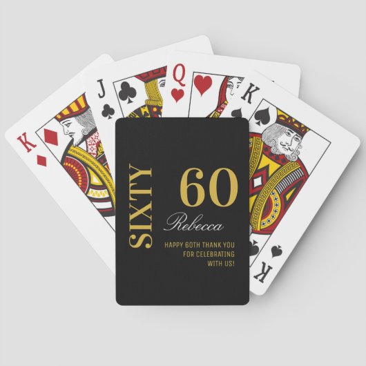 Modern Script Zwart & Goud 60ste verjaardag Pokerkaarten (Achterkant)