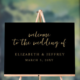 Modern Script Zwart Goud Bruiloft Welkomstbord Acryl Bord