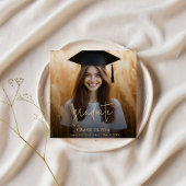 Modern Script Zwart & Goud Fotoafstudeerfeest Kaart