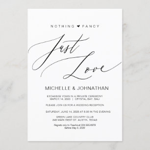 Modern script, zwart, huwelijksvlucht receptie kaart