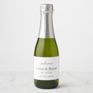 Modern Script Zwart-wit Bruiloft Welkom Gift Sparkling Wijnetiket
