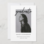 Modern Script Zwart-Wit Foto Afstuderen Aankondiging (Voorkant)