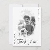 Modern Script Zwart-wit Foto Verjaardag Bedankkaart (Voorkant)