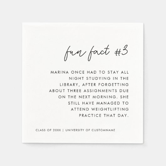 Modern Script Zwart Wit Leuk Feit # 3 Afstuderen Servet (Voorkant)