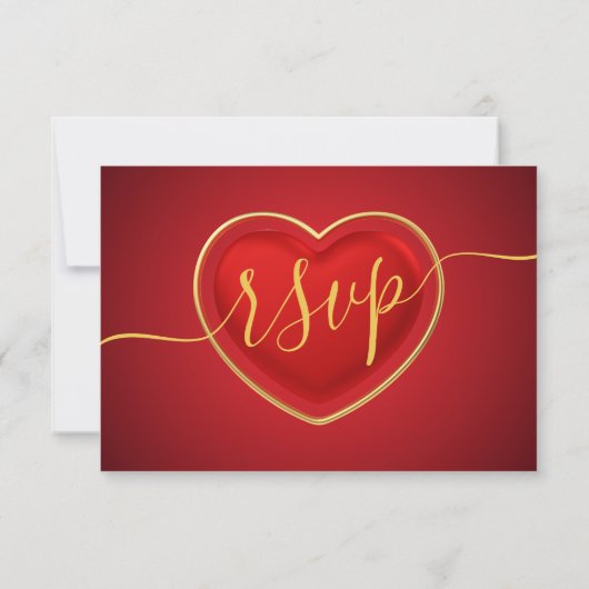 Modern Script Zwart Wit Met Rode Gouden Hart RSVP Kaartje (Achterkant)