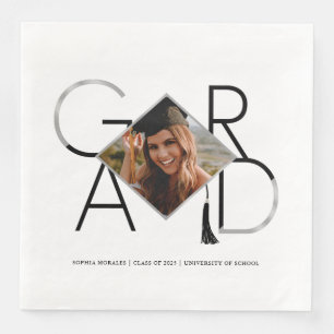 Modern Script Zwart Zilveren Tassel Afstudeerder F Servet