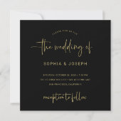 Modern script | Zwarte en Faux Gold Wedding Kaart (Voorkant)