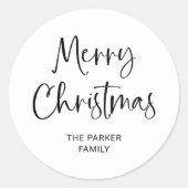 Modern script | Zwarte en witte kerst Ronde Sticker (Voorkant)