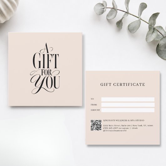 Modern scriptlettertype beige QR-code cadeaubon