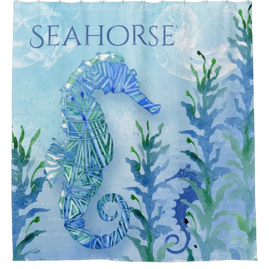 Modern Seahorse Geometric Pattern Beach Zee Ocean Douchegordijn (Voorkant)
