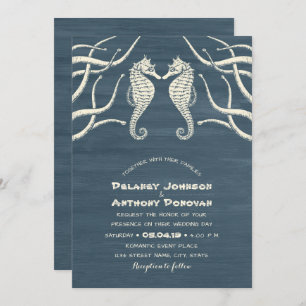 Modern Seahorse Nautical Beach Thed Wedding Kaart