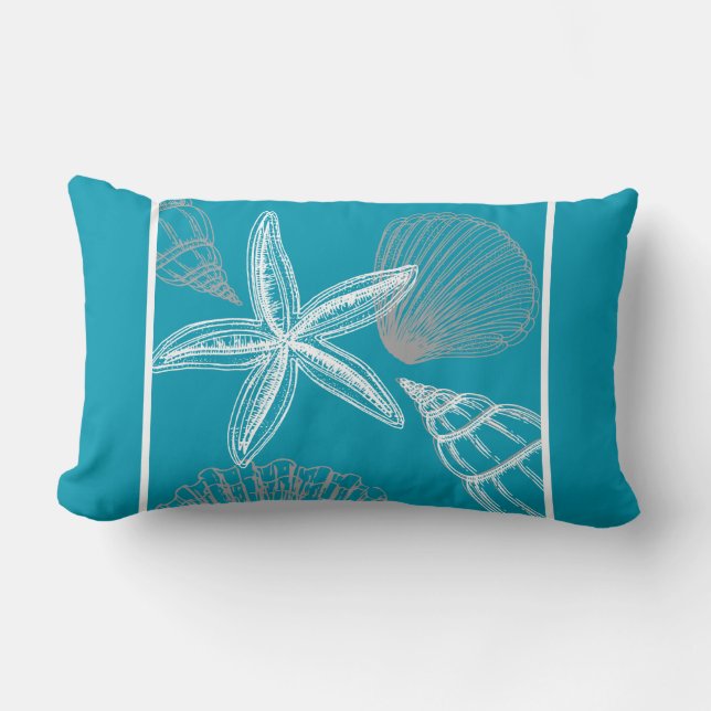 Modern Seashell Beach House Aqua Blue Starfish Kussen (Voorkant)