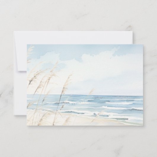 Modern Seaside Waterverf Strand Bruiloft QR Code RSVP Kaartje (Achterkant)