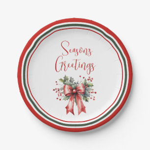 Modern Seasons Groetjes Script Holly Bow Papieren Bordje