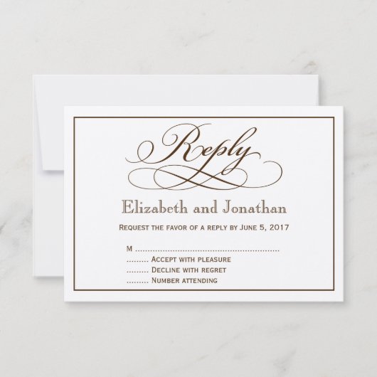 Modern Sepia Script Wedding Reply Card Kaart (Voorkant)