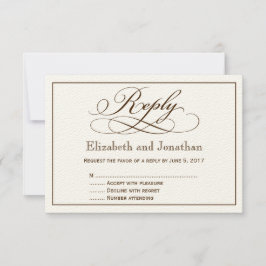 Modern Sepia Script Wedding Reply Card Kaart