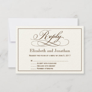 Modern Sepia Script Wedding Reply Card Kaart