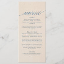 Modern Serif Wedding Menu in stoffig blauw