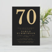 Modern Seventieth Black Gold 70 Birthday Party Kaart (Staand voorkant)