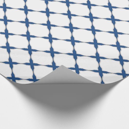Modern Shabby Chic Cross Pattern Blue White Cadeaupapier (Hoek)