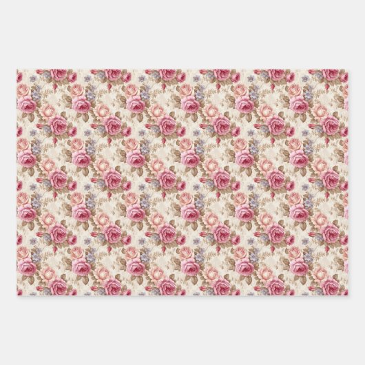 Modern shabby chic magenta ivoor Franse rozen Inpakpapier Vel (Voorkant 3)