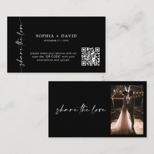Modern Share The Love QR Code Carte Mariage Photos (Devant / Derrière)