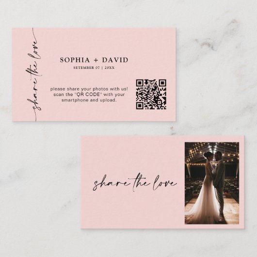 Modern Share The Love QR Code Carte Mariage Photos (Devant / Derrière)