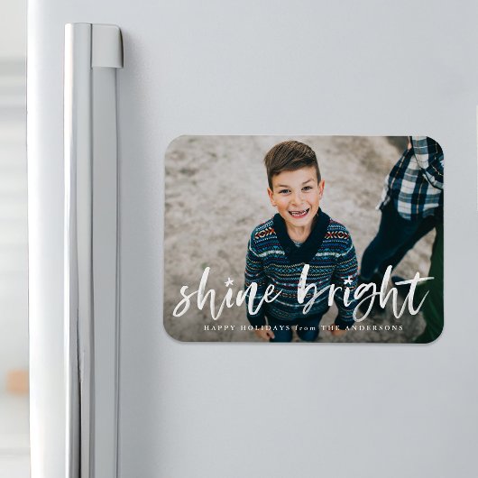 Modern Shine Bright Script Vakantie Foto Magneet