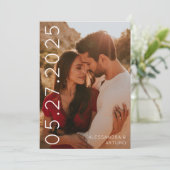 Modern Sideways Date Faux Vellum Back Foto Save The Date (Staand voorkant)