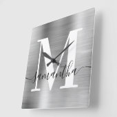 Modern Signature Monogram Silver Foil Vierkante Klok (Hoek)