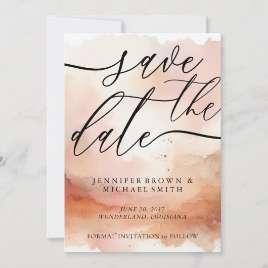 Modern Signature Roos Gouden Waterverf Bruiloft Save The Date (Voorkant)