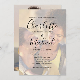 Modern Signature Script 2 Photo Wedding Kaart