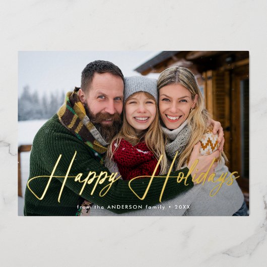 Modern Signature Script Gingerbread Foto Folie Feestdagenkaart (Voorkant)