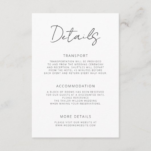 Modern Signature Script Minimale bruiloft details Informatiekaartje (Voorkant)