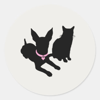 Modern Silhouette Pet Sitter Dog Cat Logo Ronde Sticker