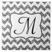 Modern Silve Glitter Chevron Monogram - tegel Tegeltje (Voorkant)