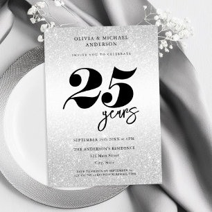 Modern Silver 25th Wedding Jubileum Kaart