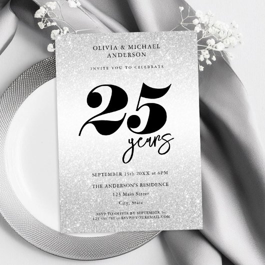 Modern Silver 25th Wedding Jubileum Kaart