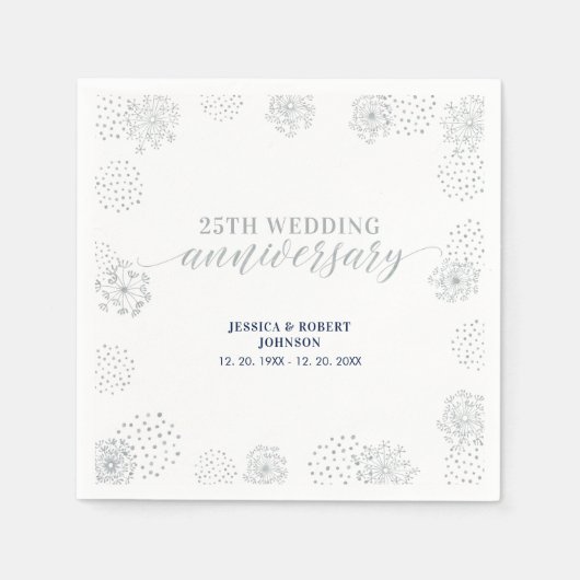 Modern Silver 25th Wedding Jubileum Party Servet (Voorkant)