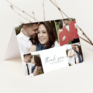 Modern Silver 4 Photo Collage Folded Wedding Bedankkaart