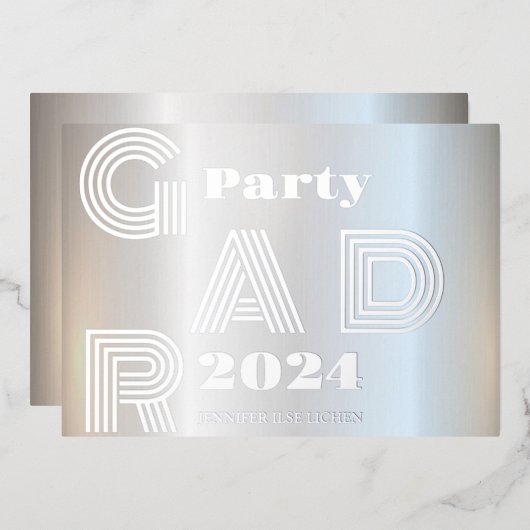 MODERN SILVER AFSTUDEERDER PARTY FOLIE UITNODIGING (Voorkant / Achterkant)