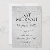 Modern Silver Bat Mitzvah Faux Glitter Paint Kaart (Voorkant)