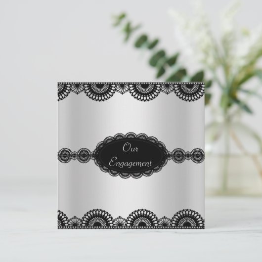 MODERN SILVER BLACK ENGAGEMENT ARTIJ INVITATION KAART (Staand voorkant)