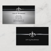 Modern Silver Black Fleur de Lis Visitekaartje (Voorkant / Achterkant)