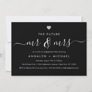 Modern Silver Black Future Mr. en Mrs. Verloving Kaart